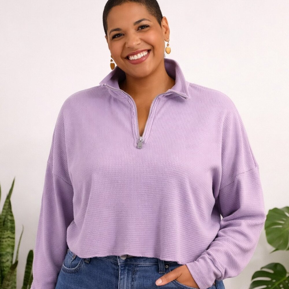 NWT - XL purple top Pullover CALVIN KLEIN quarter zip long sleeve crop top shirt